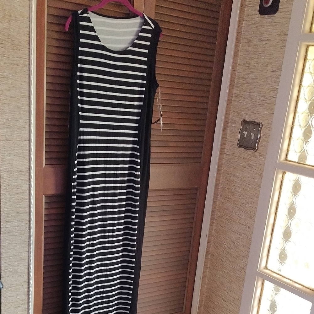 a.n.a Black and White Striped Maxi Dress New A Tag Size L Women's